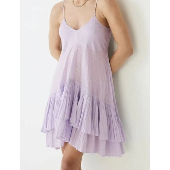 New J Crew Size M Tiered Twisted Cotton Dress lilac BR007 Summer Beach SU23 - Picture 1 of 15